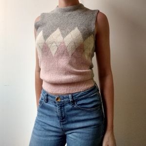 Vintage 80's Angora Knit Argyle Sweater Vest